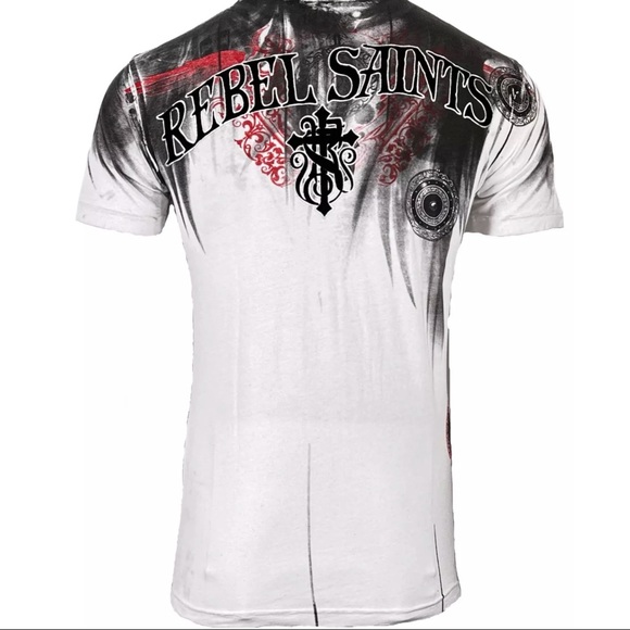 Rebel Saint By Affliction Men's T-Shirt Bloody Night Biker Skull - Picture 2 of 10